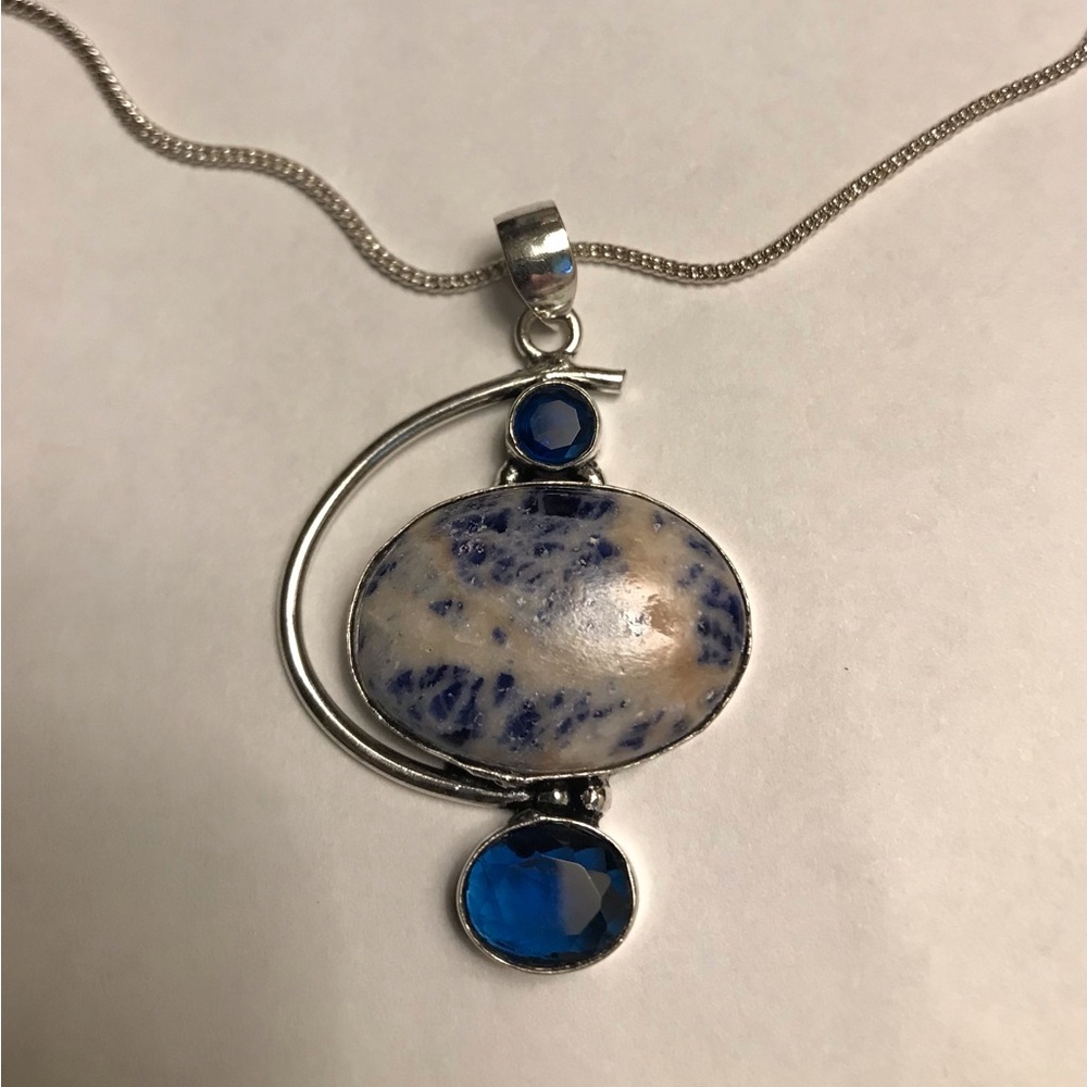 Sodalite Blue Topaz Stamped 925 Sterling Silver Necklace
